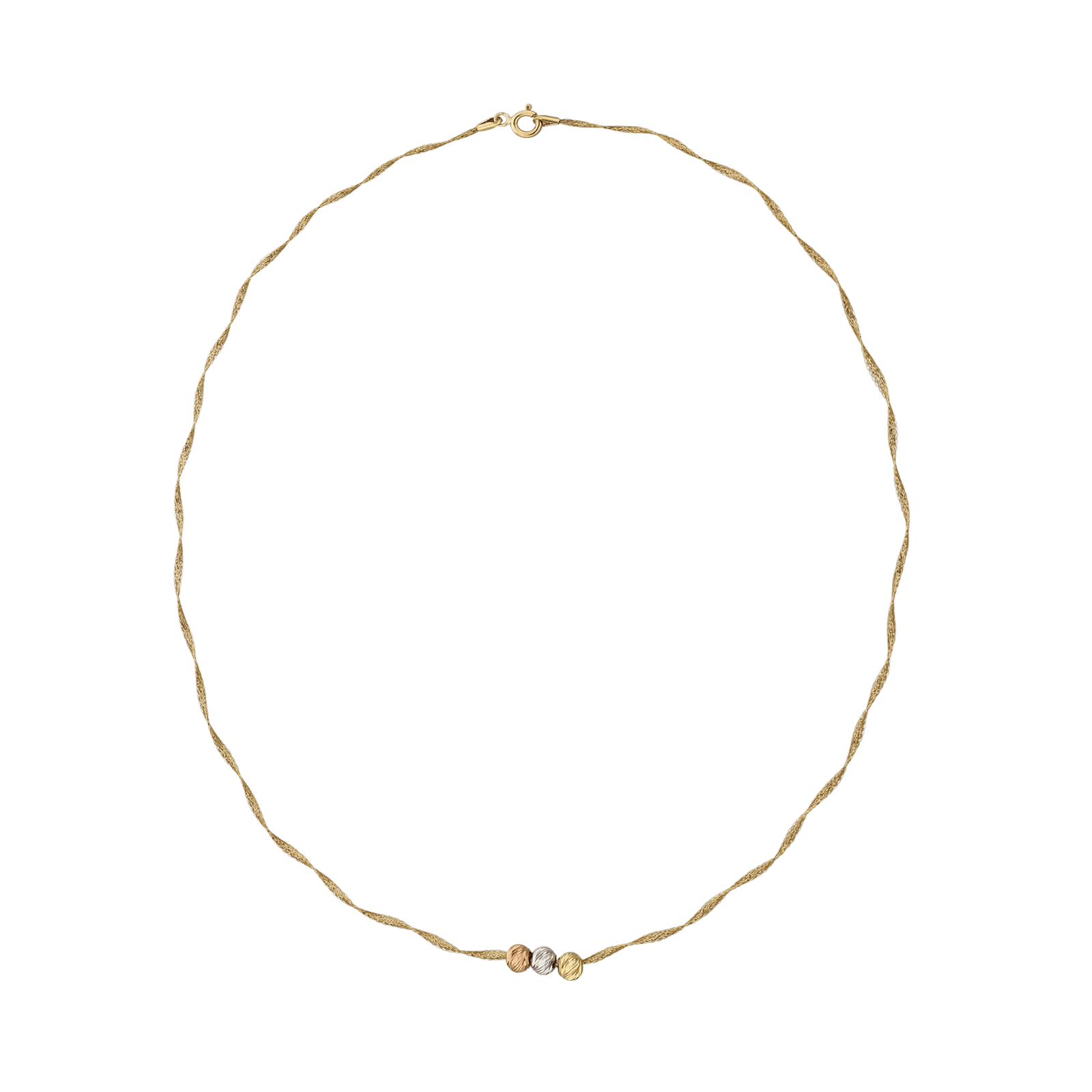 Collier flexible trois boules striées tricolores