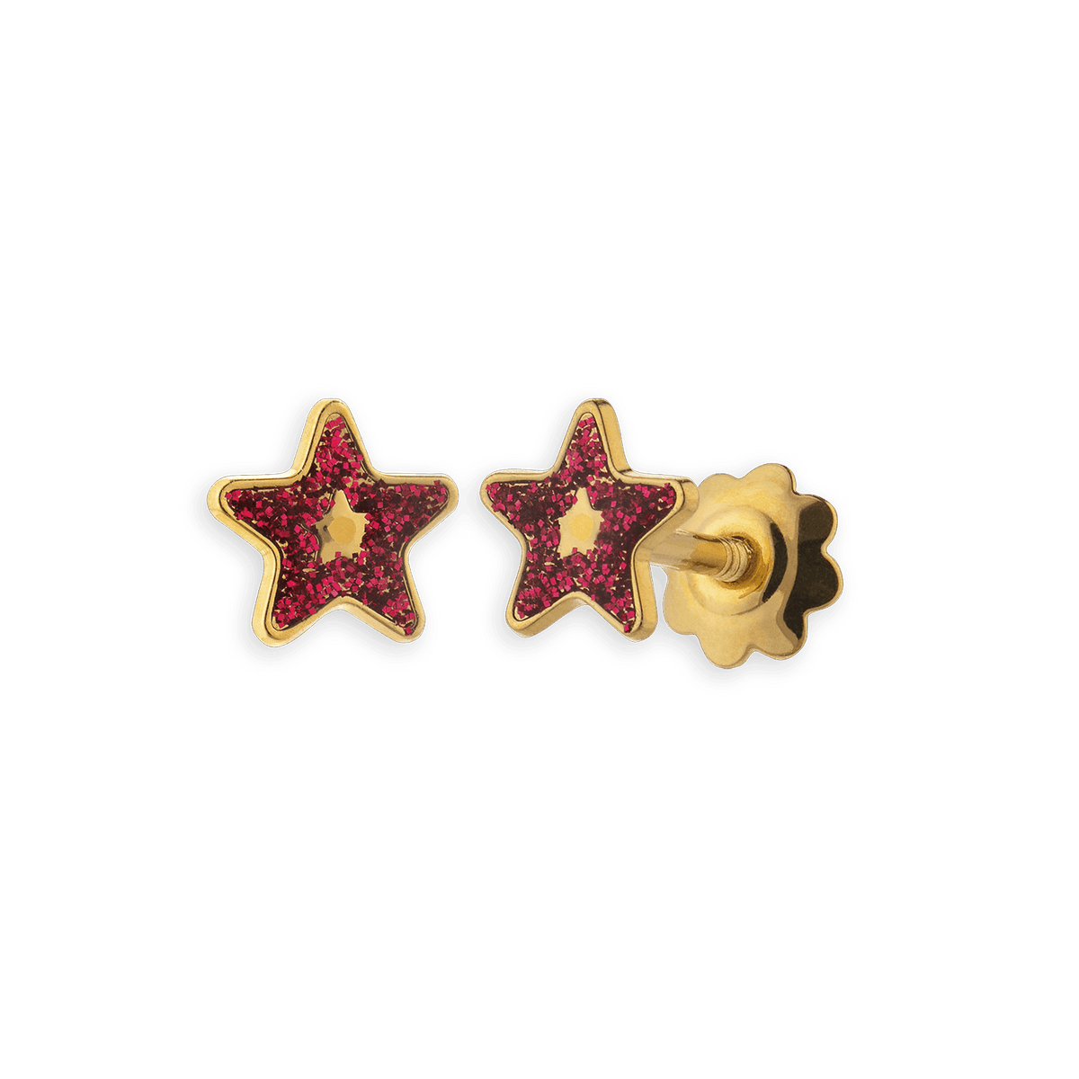 Boucles D'oreilles Etoile Email Rouge 5mm Or 750 Fermeture Vis