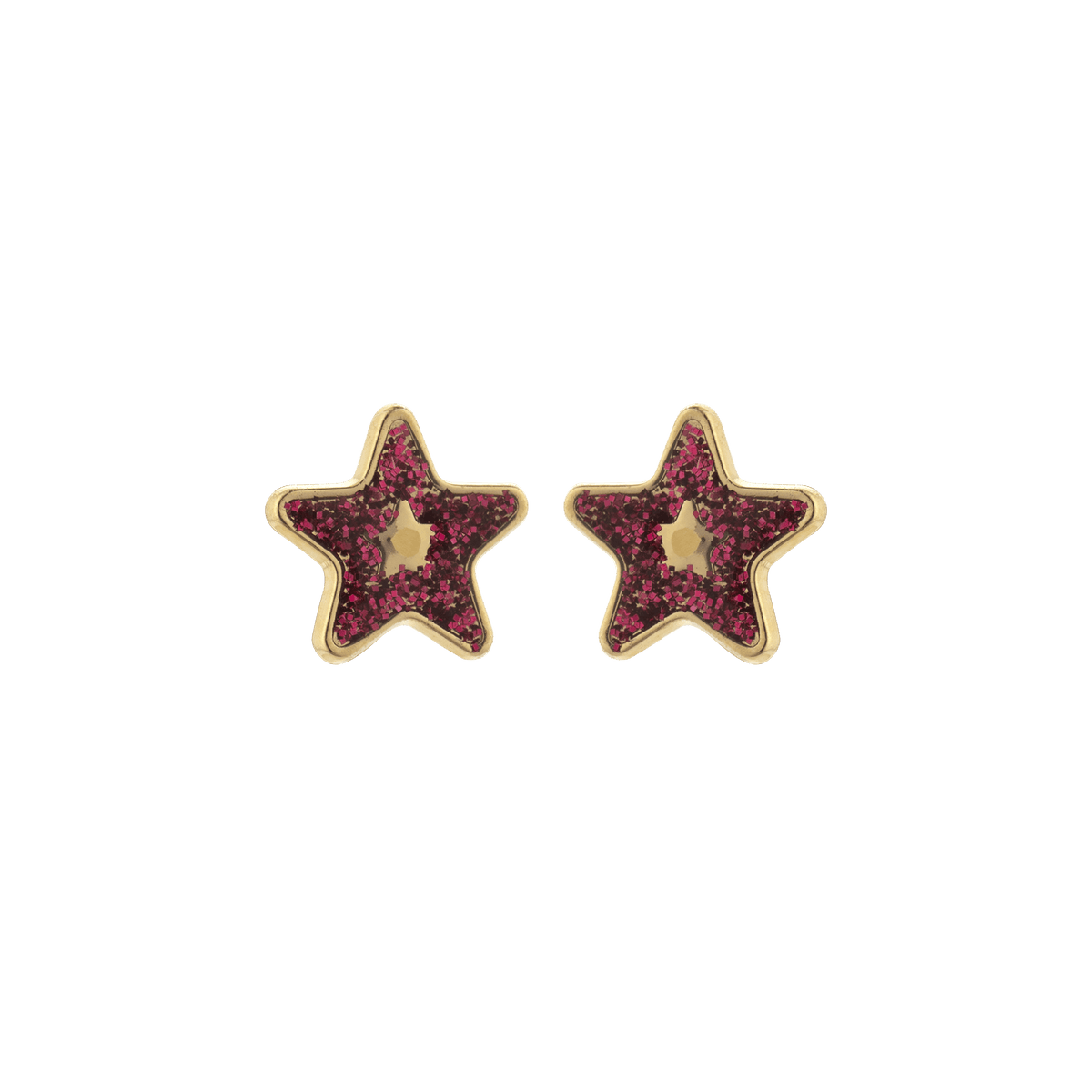 Boucles D'oreilles Etoile Email Rouge 5mm Or 750 Fermeture Vis