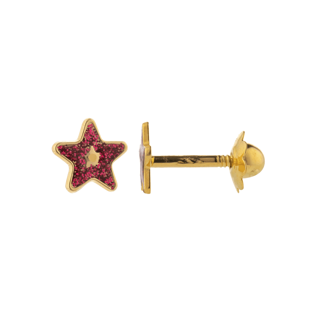 Boucles D'oreilles Etoile Email Rouge 5mm Or 750 Fermeture Vis