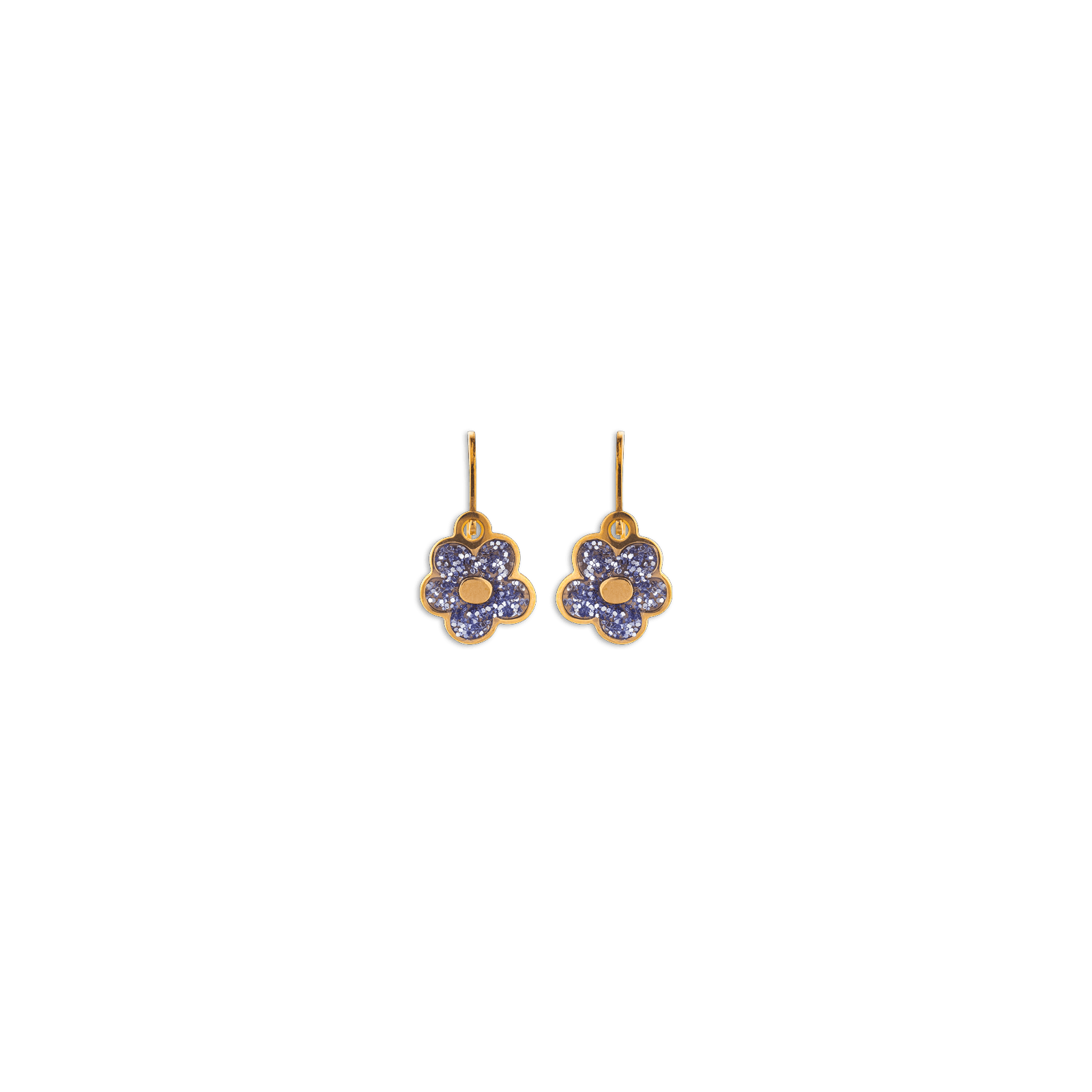 Boucles D'oreilles Pendant Fleur Pailletée 6.5mm Or750