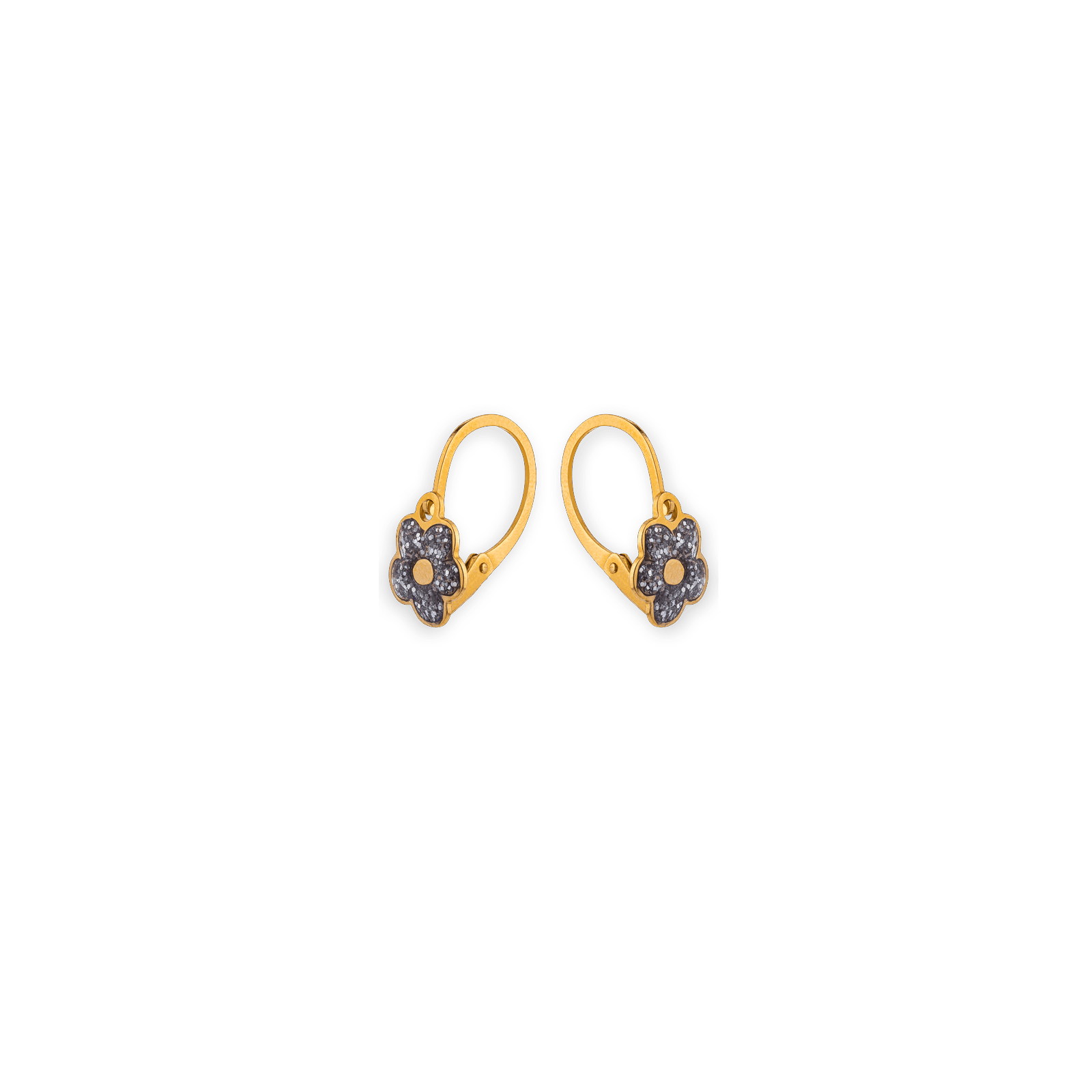 Boucles D'oreilles Pendant Fleur Pailletée 6.5mm Or750