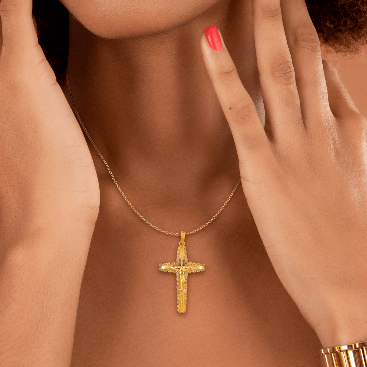 Croix Christ Or 375 27.5*49mm Avec Bélière