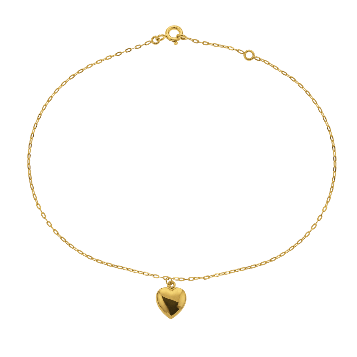 Chaîne Cheville Or 375 1.2mm 25 à 27cm Cœur 9mm