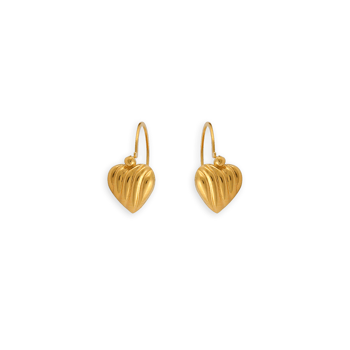 Boucles D'oreilles Or 375 Pendant 13.4mm Cœur Strié 7.5mm