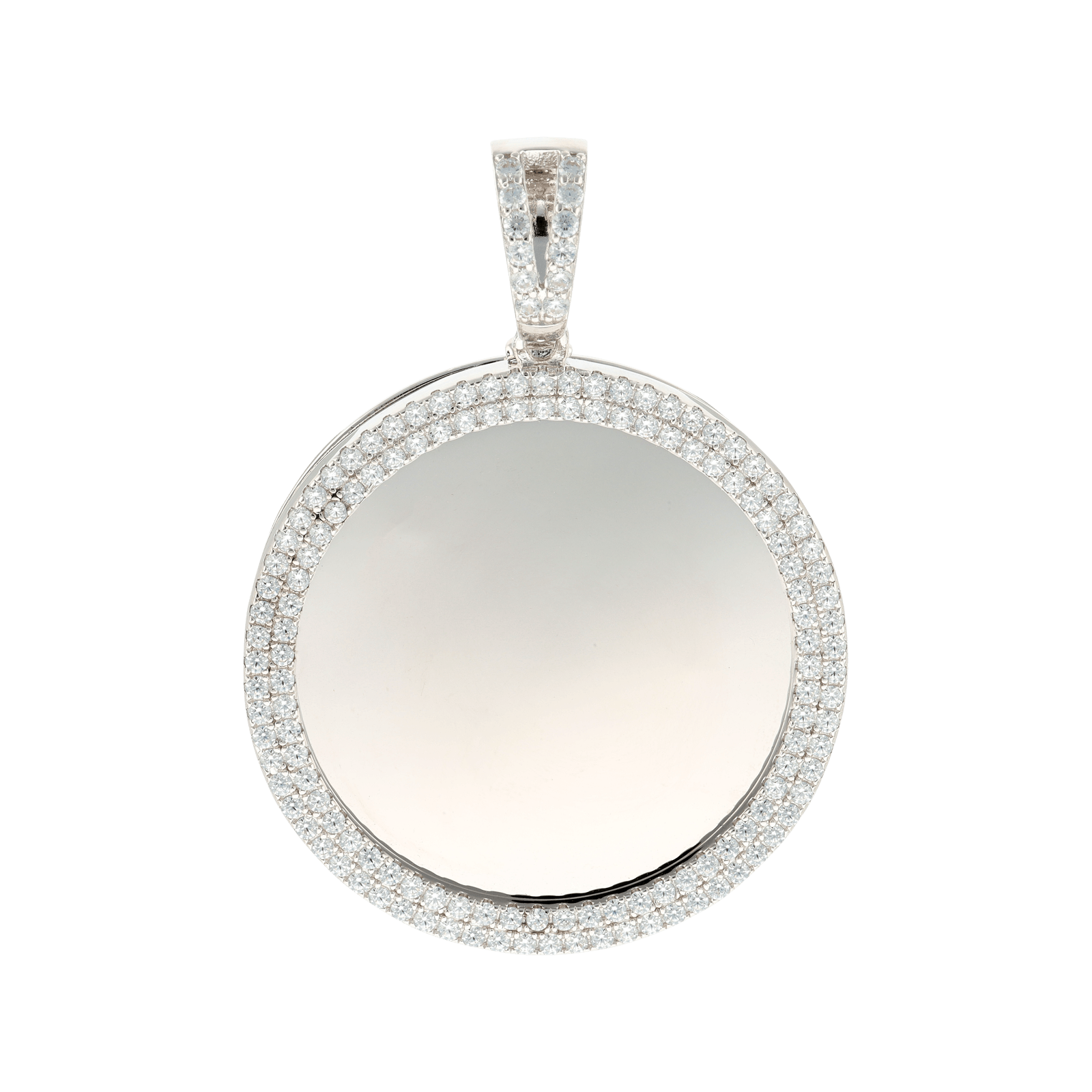 Pendentif Argent Rhodié rond contour Zirconia Cubique 39 millimètres