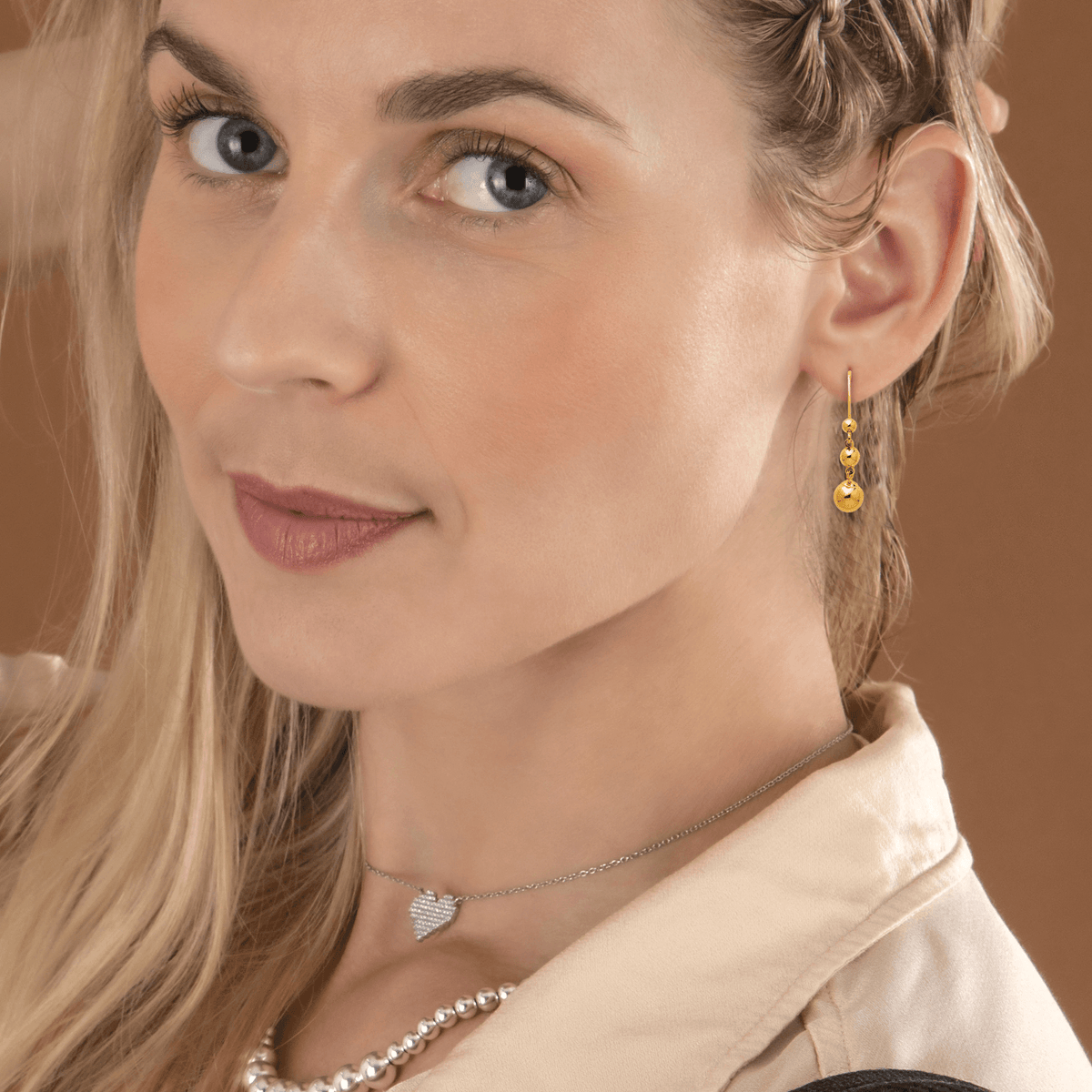 Boucles D'oreilles Or 375 Pendant 30mm Boules 3 à 6mm