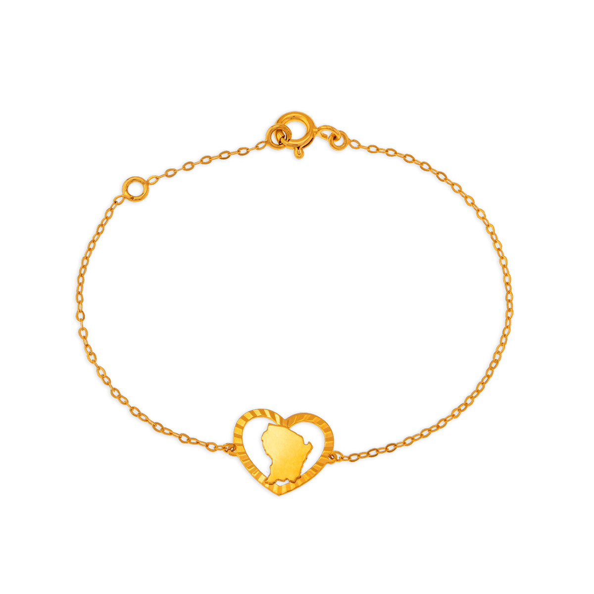 Bracelet Or 750 Cœur Diamanté Carte Guyane 11.2*12.8mm 19cm