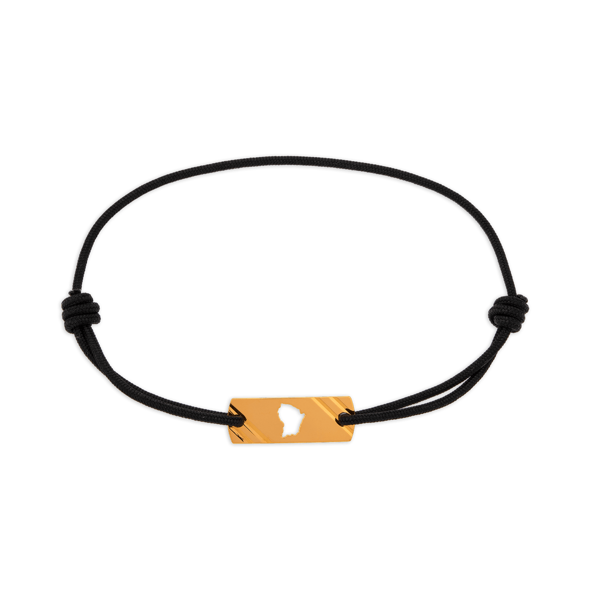 Bracelet Or 750 Plaque Carte Guyane 20*3mm Cordon Noir 19cm