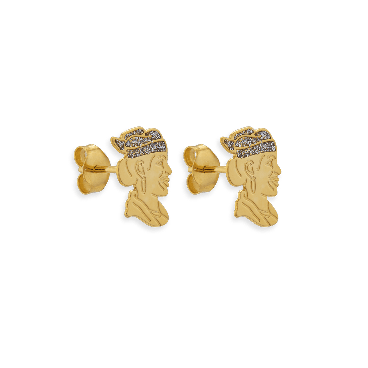 Boucles D'oreilles Or 750 Cayennaise Email Pailleté 7*10mm