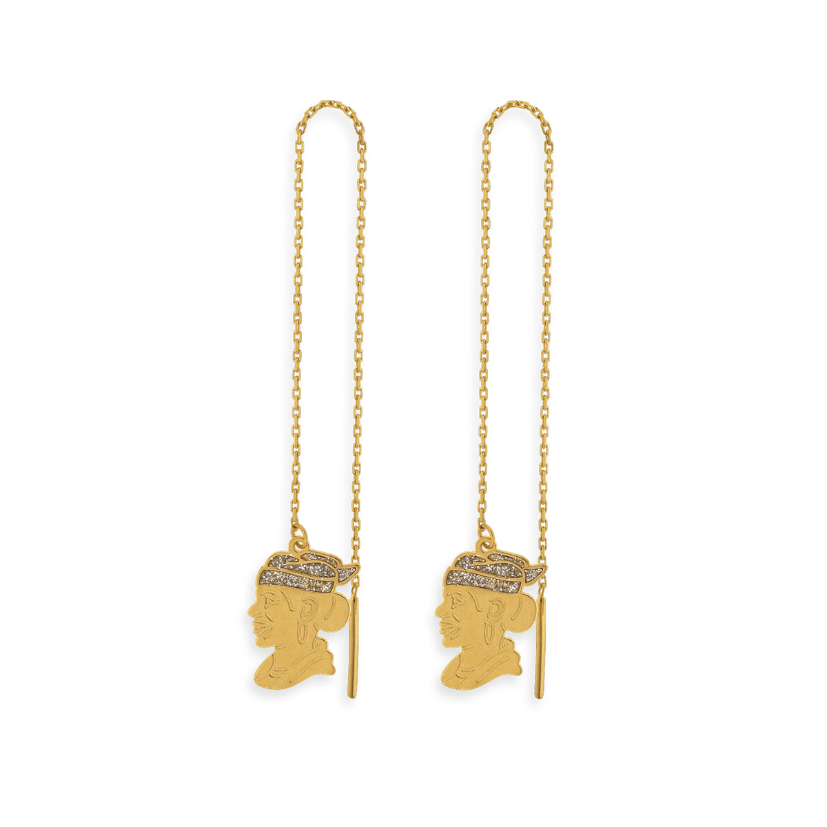Boucles D'oreilles Or 750 Cayennaise Email Pailleté 7.5*10mm Pendant 100mm