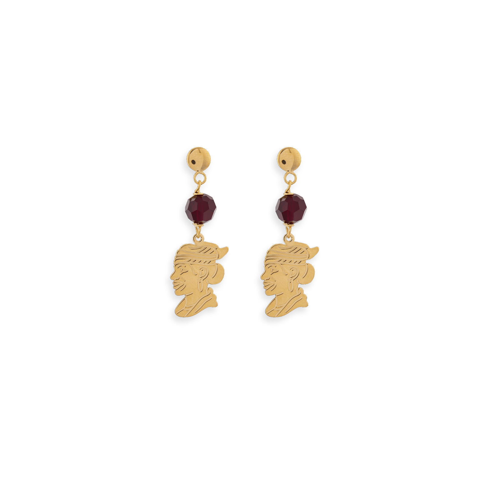 Boucles D'Oreilles Or 750 pendant Avec Boules Grenats