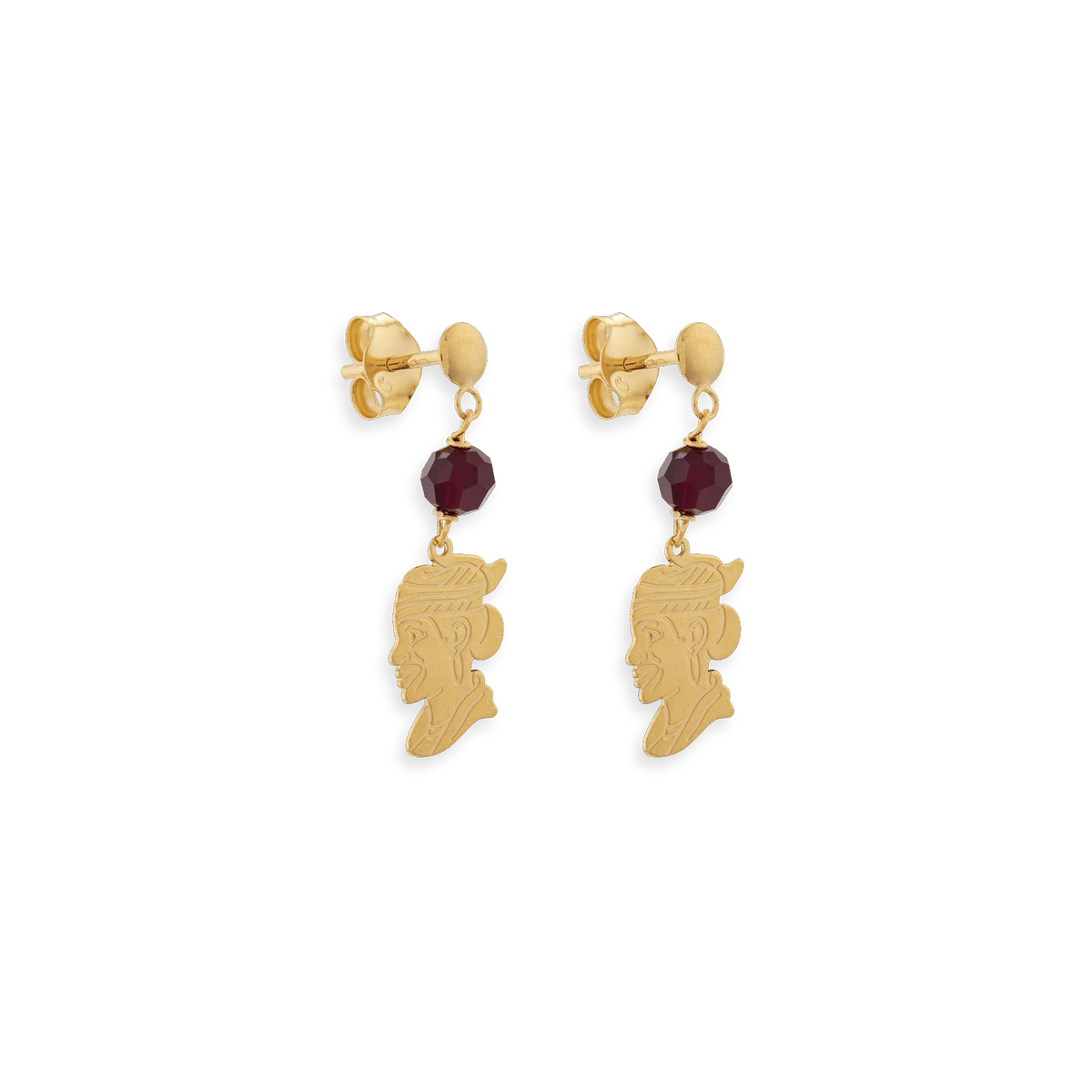 Boucles D'oreilles Or 750 Pendant 20mm Cayennaise 7.5*11.5 Cristal Grenat 4mm