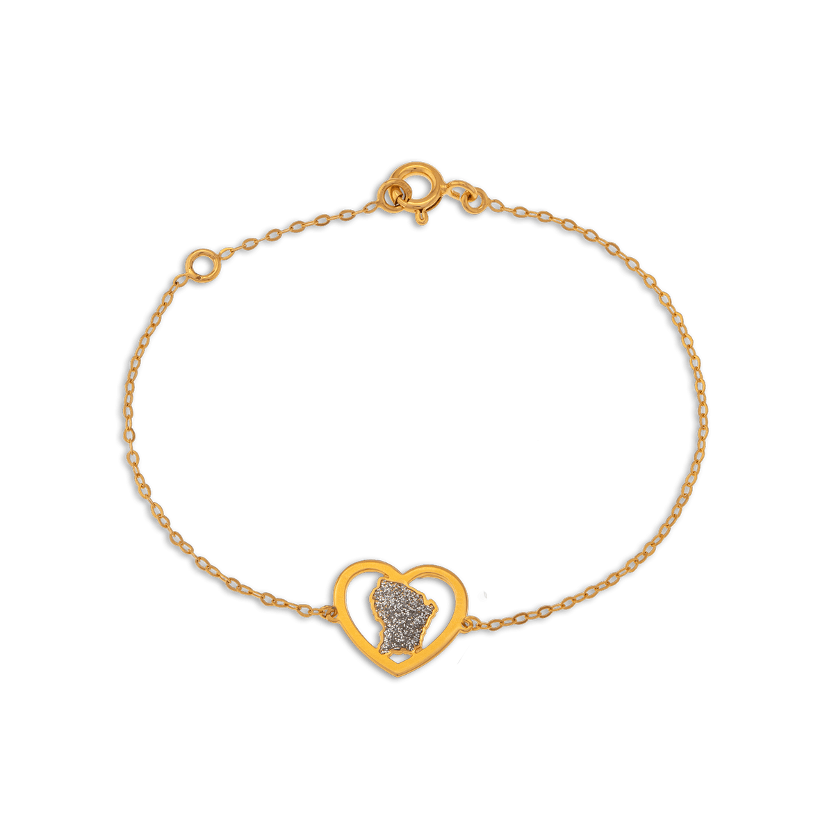 Bracelet Or 750 Cœur Carte Guyane Email Pailleté 17 à 19cm