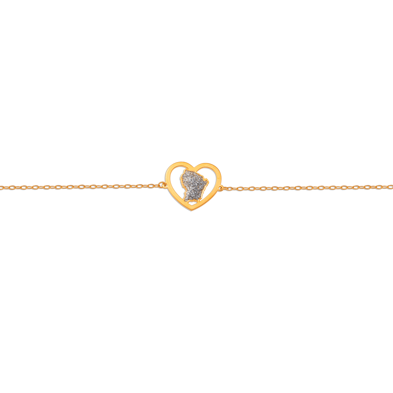 Bracelet Or 750 Coeur Carte Guyane Email Pailleté 17+2Cm