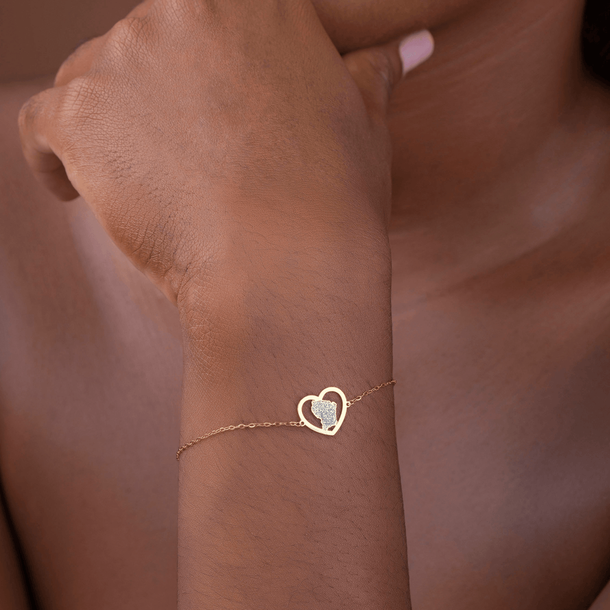 Bracelet Or 750 Cœur Carte Guyane Email Pailleté 17 à 19cm