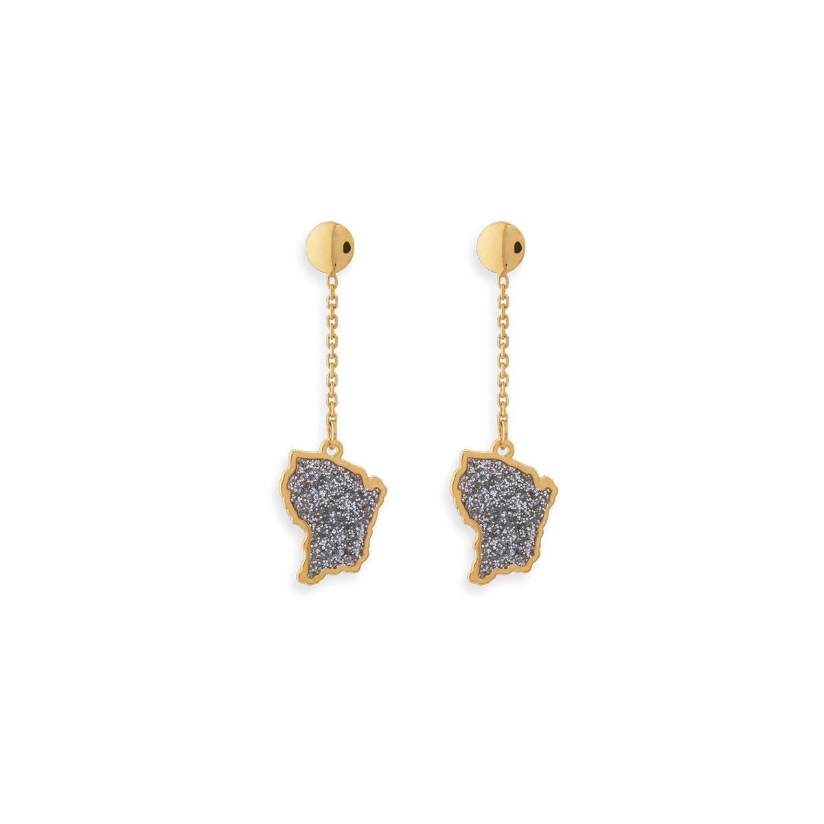 Boucles D'oreilles Or 750 Pendant 20mm Carte Guyane Email Pailleté 9.5*7.5mm