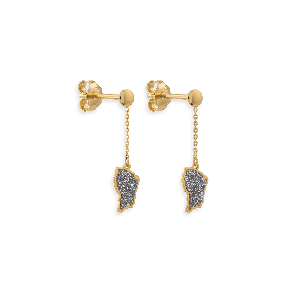 Boucles D'oreilles Or 750 Pendant 20mm Carte Guyane Email Pailleté 9.5*7.5mm