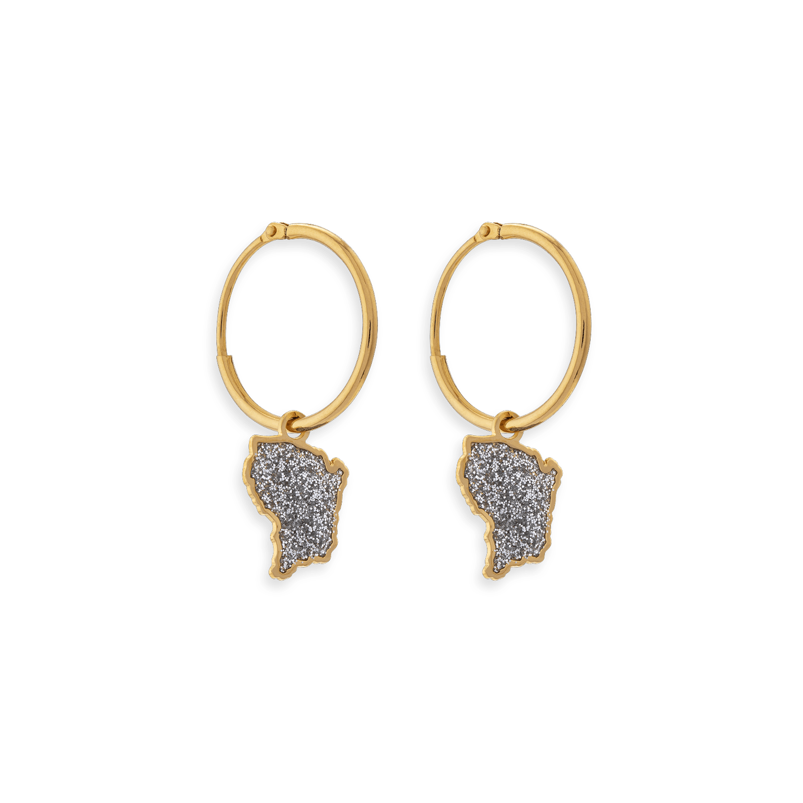 créoles 14mm or 18 carats carte guyane email pailleté 7.5*9.5mm