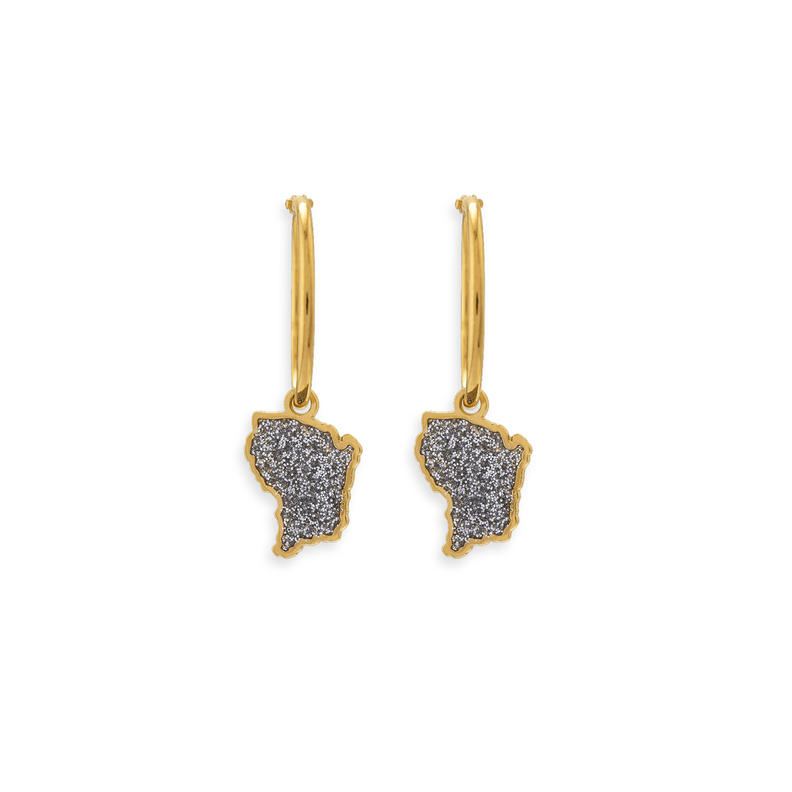 créoles 14mm or 18 carats carte guyane email pailleté 7.5*9.5mm
