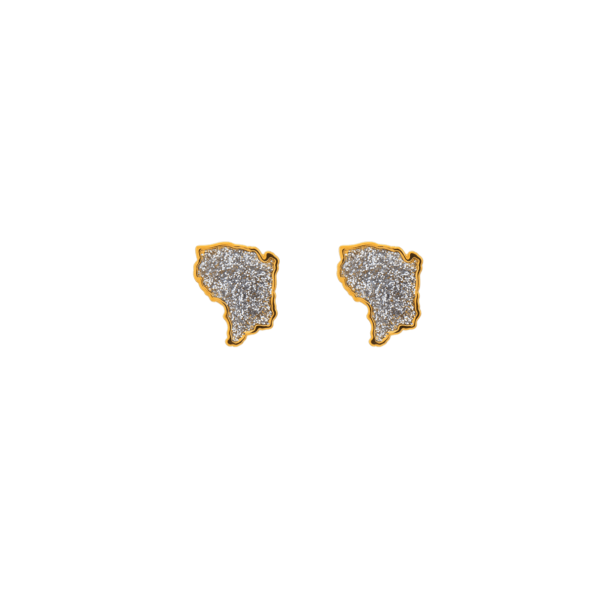 Boucles D'oreilles Or 750 Carte Guyane Email Pailleté 9.5*8mm