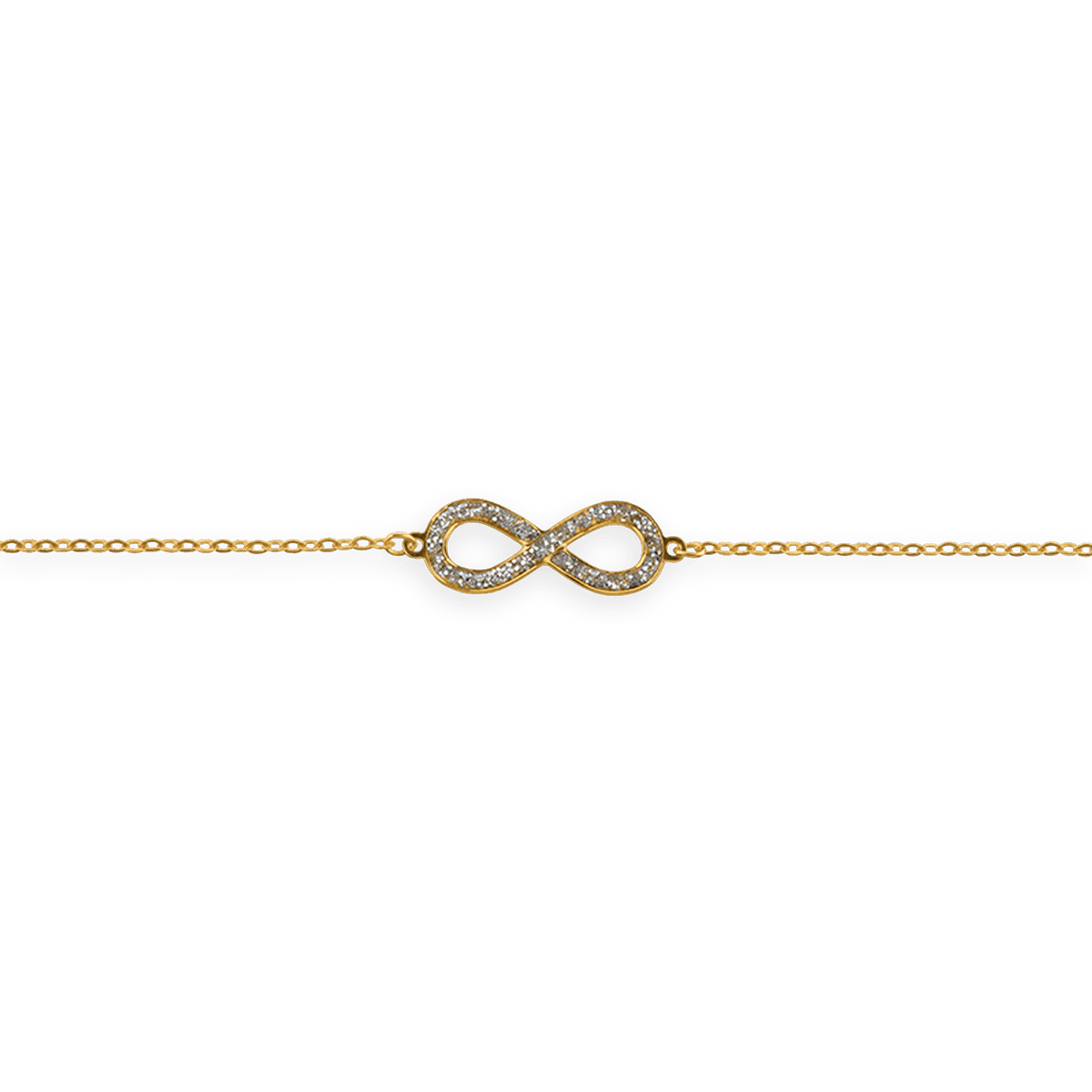 Chaîne Cheville Or 375 25 à 27cm Maille Forçat 1.5mm Motif Infini Pailleté 7*17mm