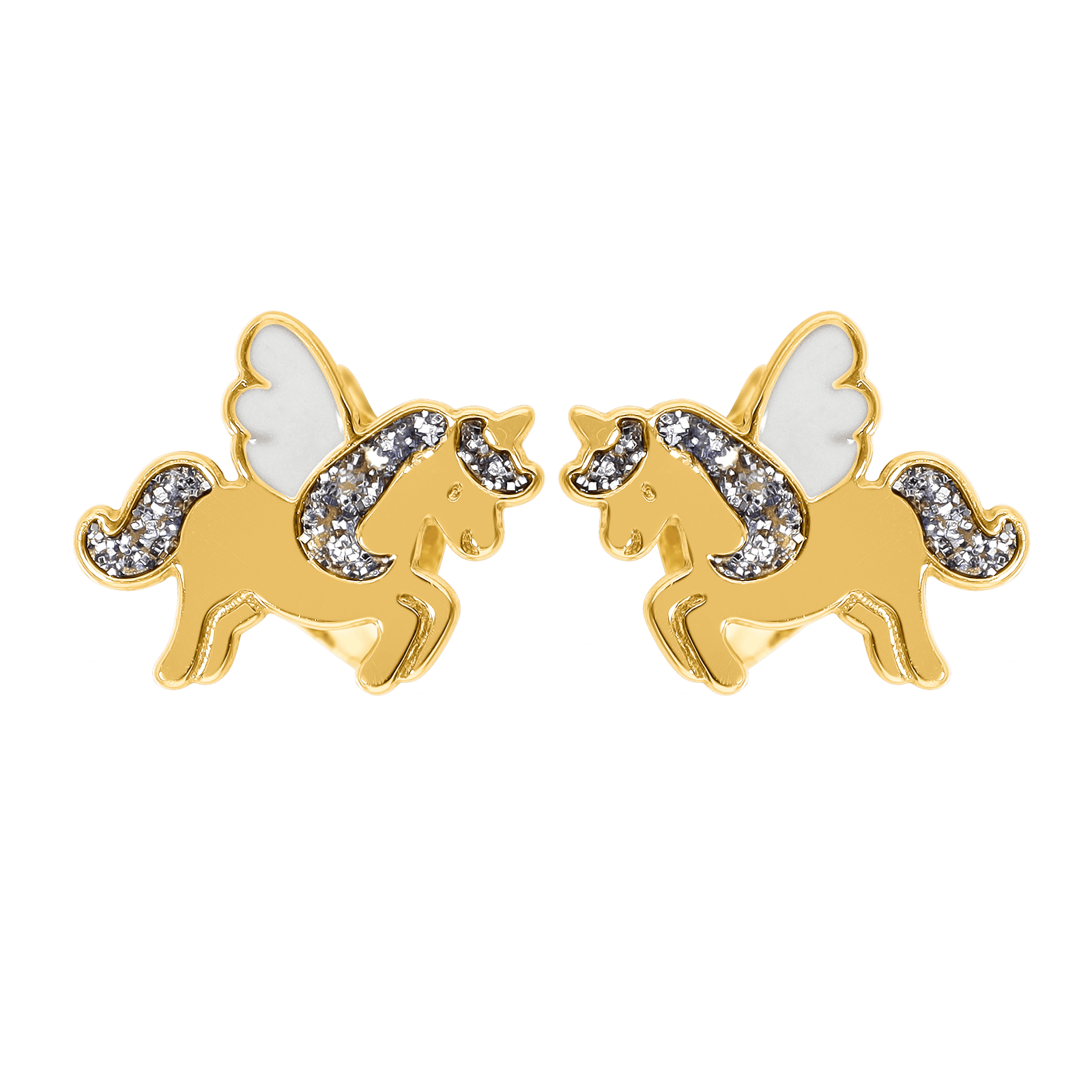 Boucles D'oreilles Or375 Licorne Email Pailleté 8.3*6.3mm