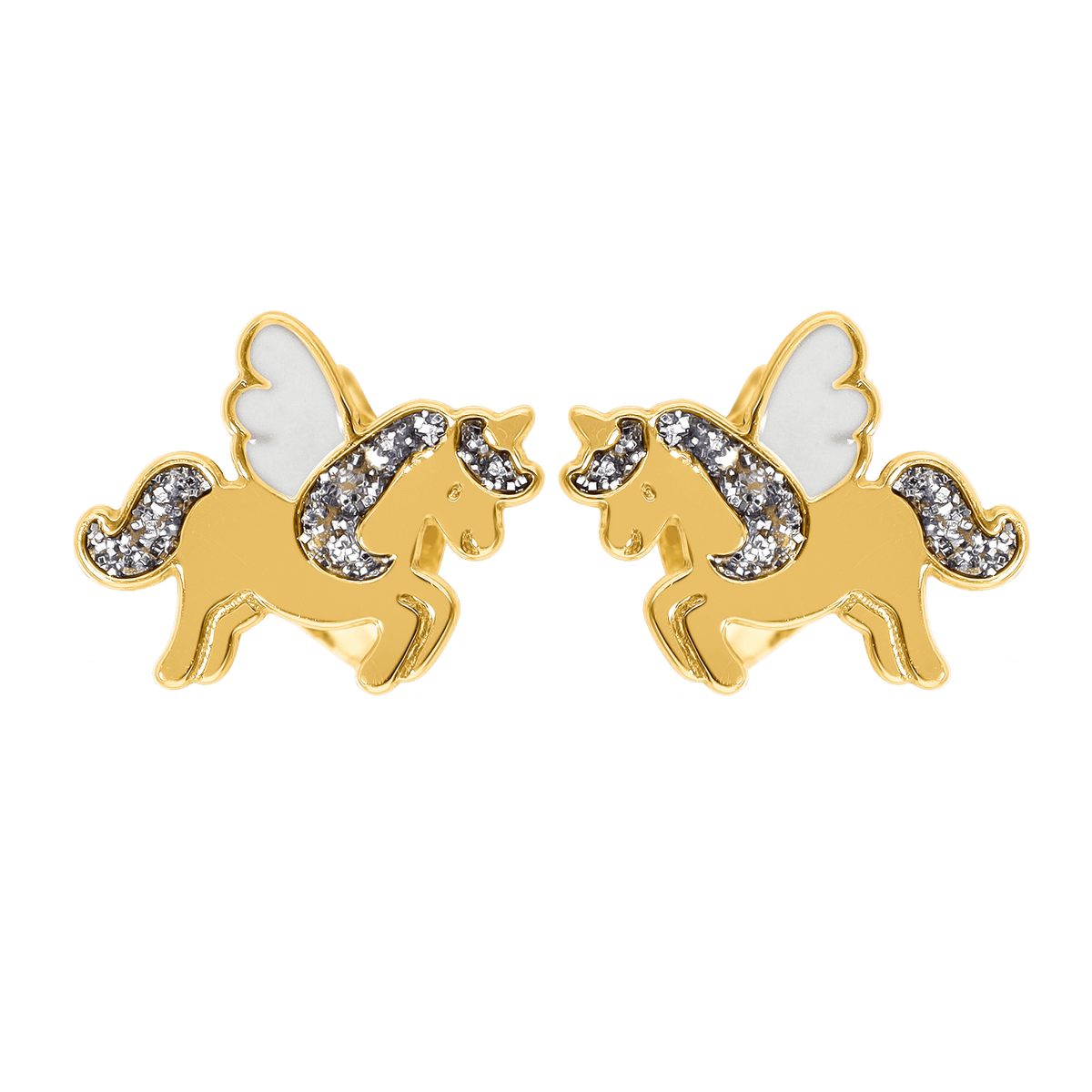 Boucles D'oreilles Or 375 Licorne Email Pailleté 8.3*6.3mm