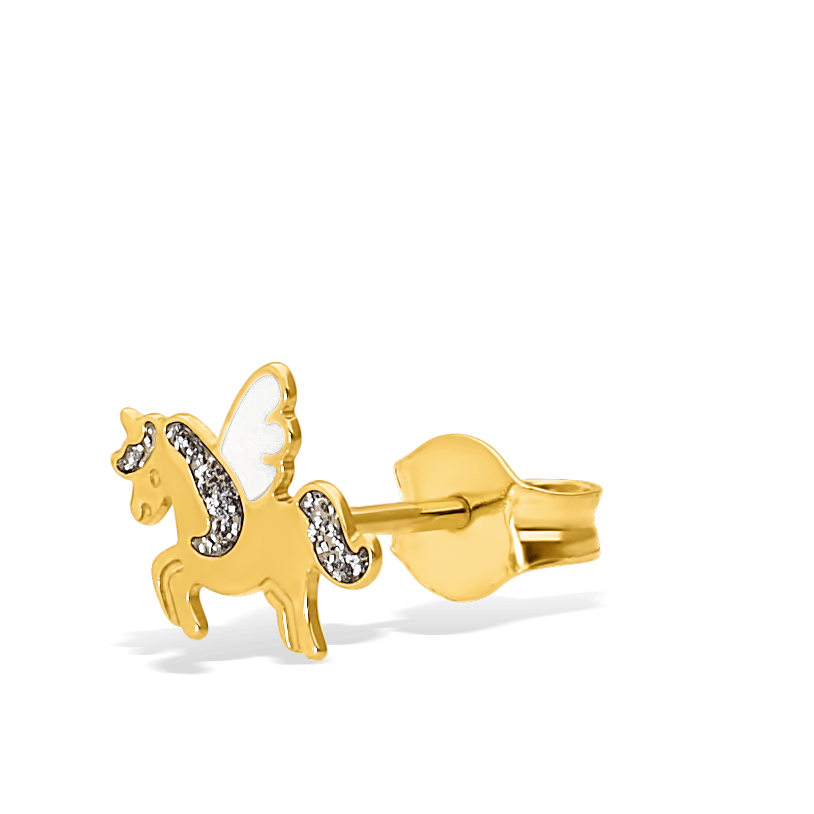 Boucles D'oreilles Or375 Licorne Email Pailleté 8.3*6.3mm