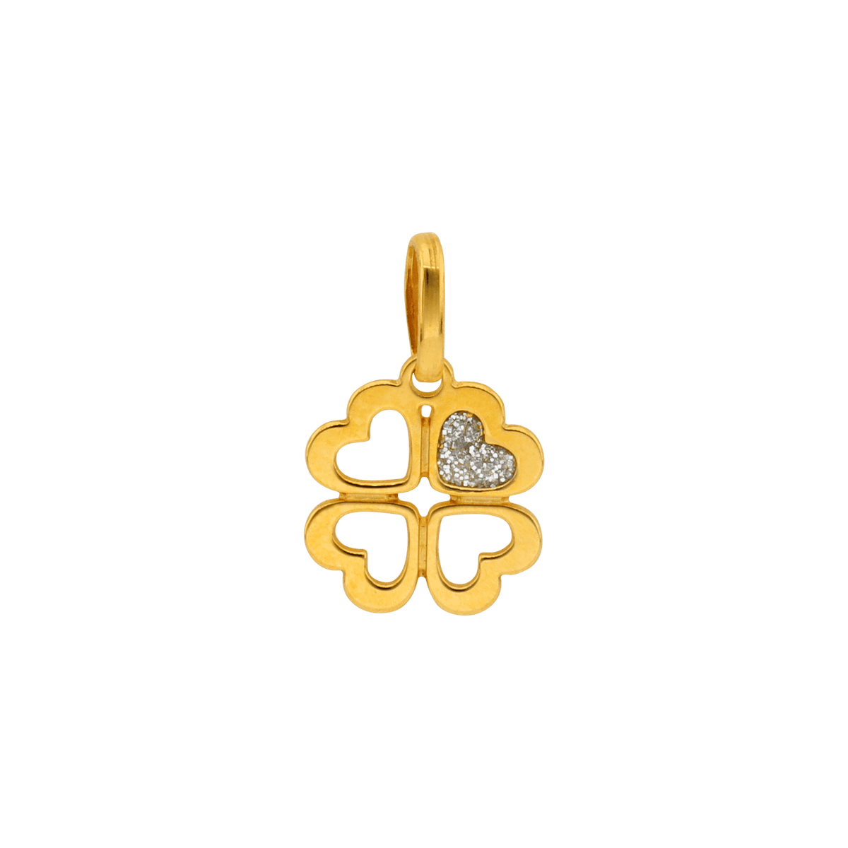 Pendentif Or 375 Trèfle Cœurs Rhodié 9*13mm Avec Bélière