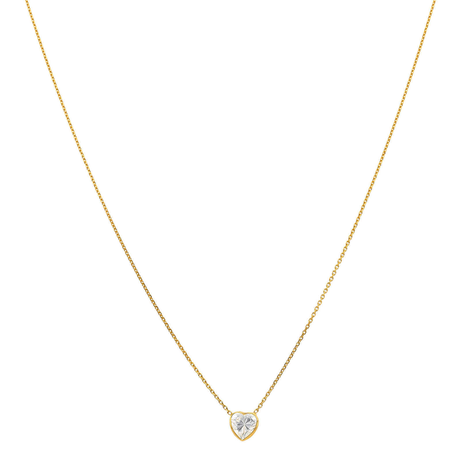 Collier Cœur Zirconium 5.5mm Chaîne 0.8mm 42A45cm Or375