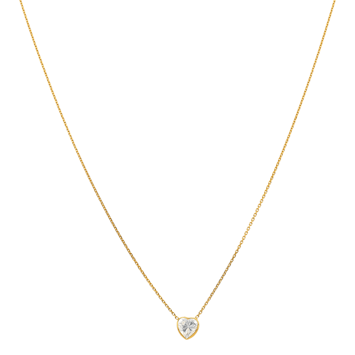 Collier Or 375 Cœur Zirconium 5.5mm Chaîne Forçat Diamanté 0.8mm 42 à 45cm