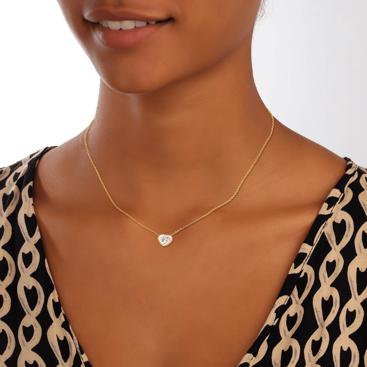 Collier Or 375 Cœur Zirconium 5.5mm Chaîne Forçat Diamanté 0.8mm 42 à 45cm