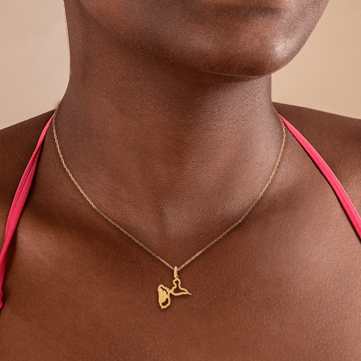 Pendentif Or 375 Carte Guadeloupe Hibiscus 19*26mm Avec Bélière