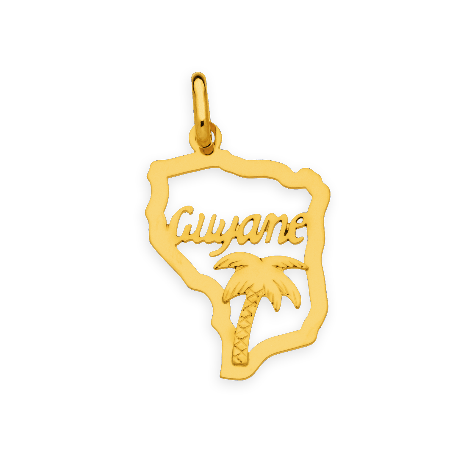 Pendentif Or750 Carte Guyane Palmier avec bélière