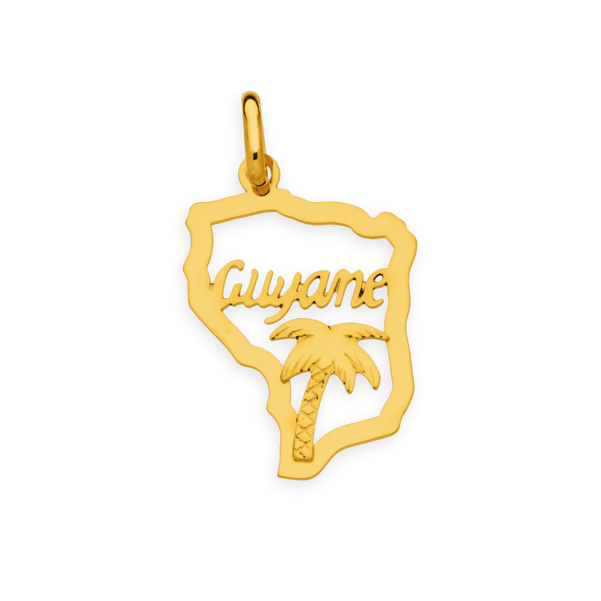 Pendentif Or 750 Carte Guyane Palmier 15*26mm Avec Bélière