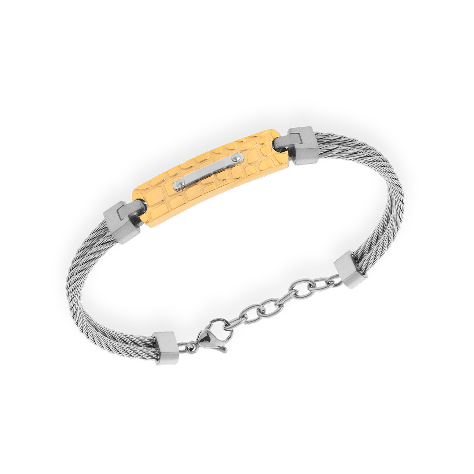 bracelet callas câble acier et plaque doré 19 plus 3 mm