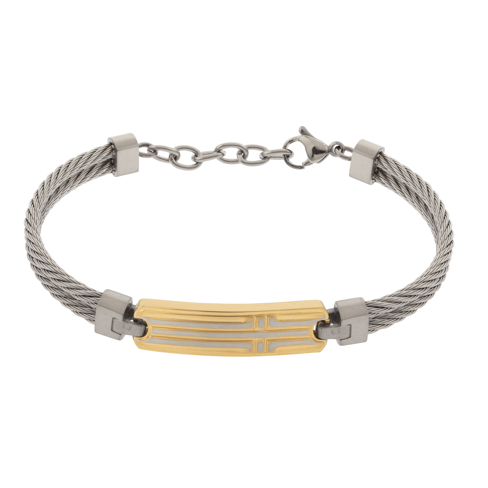 Bracelet Callas câble Acier et plaque Bicolore 19 plus 3 centimètres