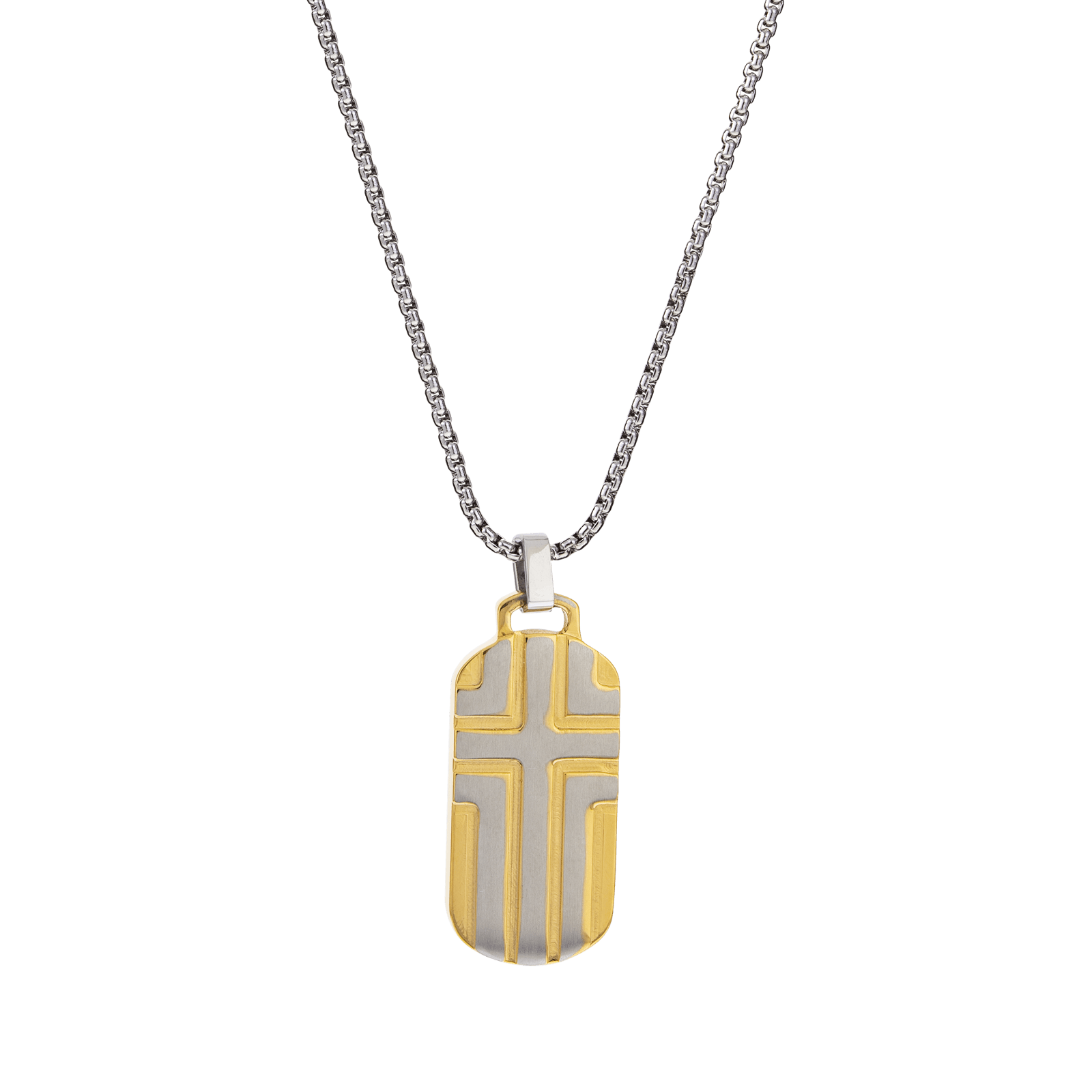 Collier Callas Acier et Plaqué motif Bicolore 55 plus 5 centimètres