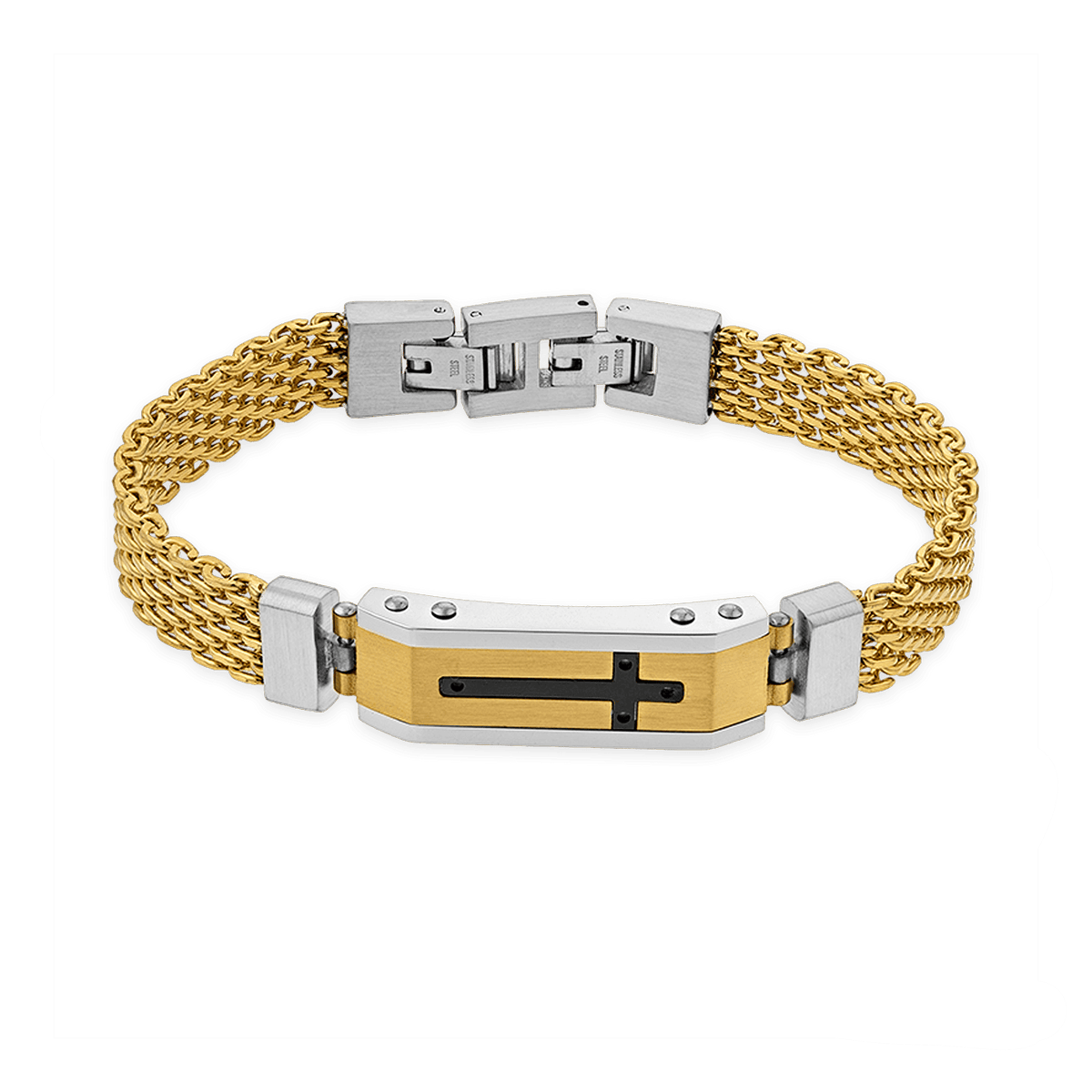 Bracelet Acier Tricolore Croix 9.5mm 21 à 22cm