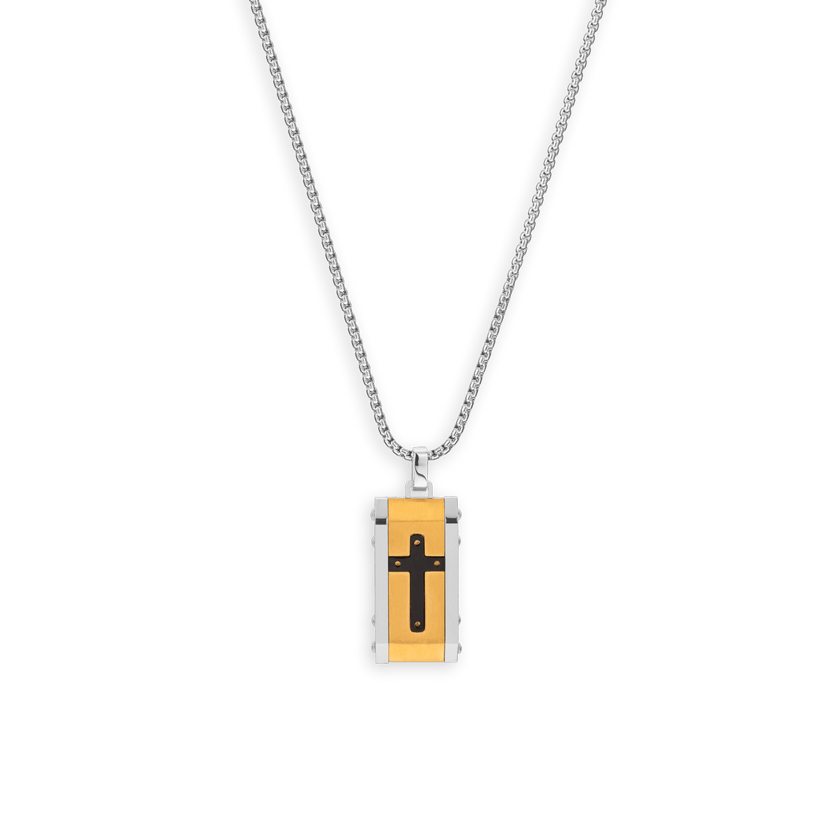 Collier Acier Tricolore Croix 15*35mm 55 à 60cm