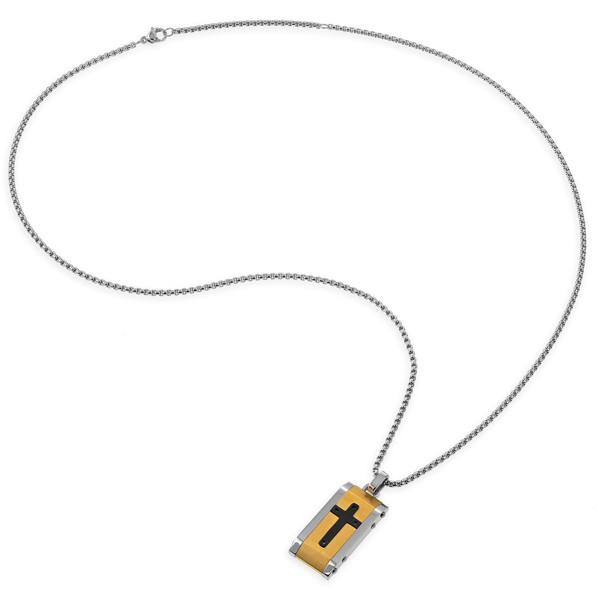 Collier Acier Tricolore Croix 15*35mm 55 à 60cm