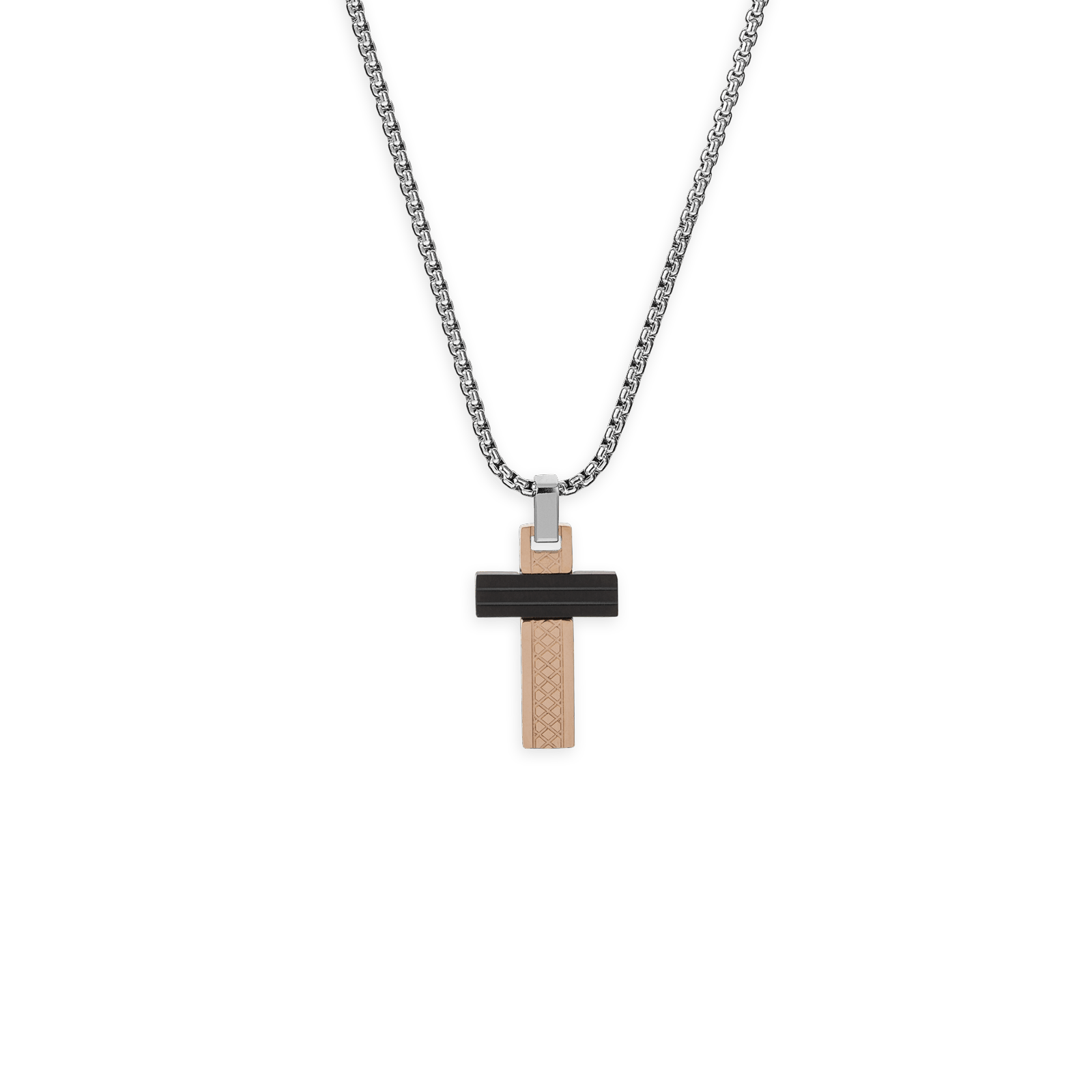 Collier croix acier tricolore
