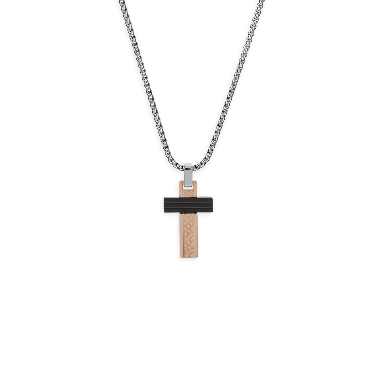 Collier Acier Tricolore Croix 16*30mm 55 à 60cm