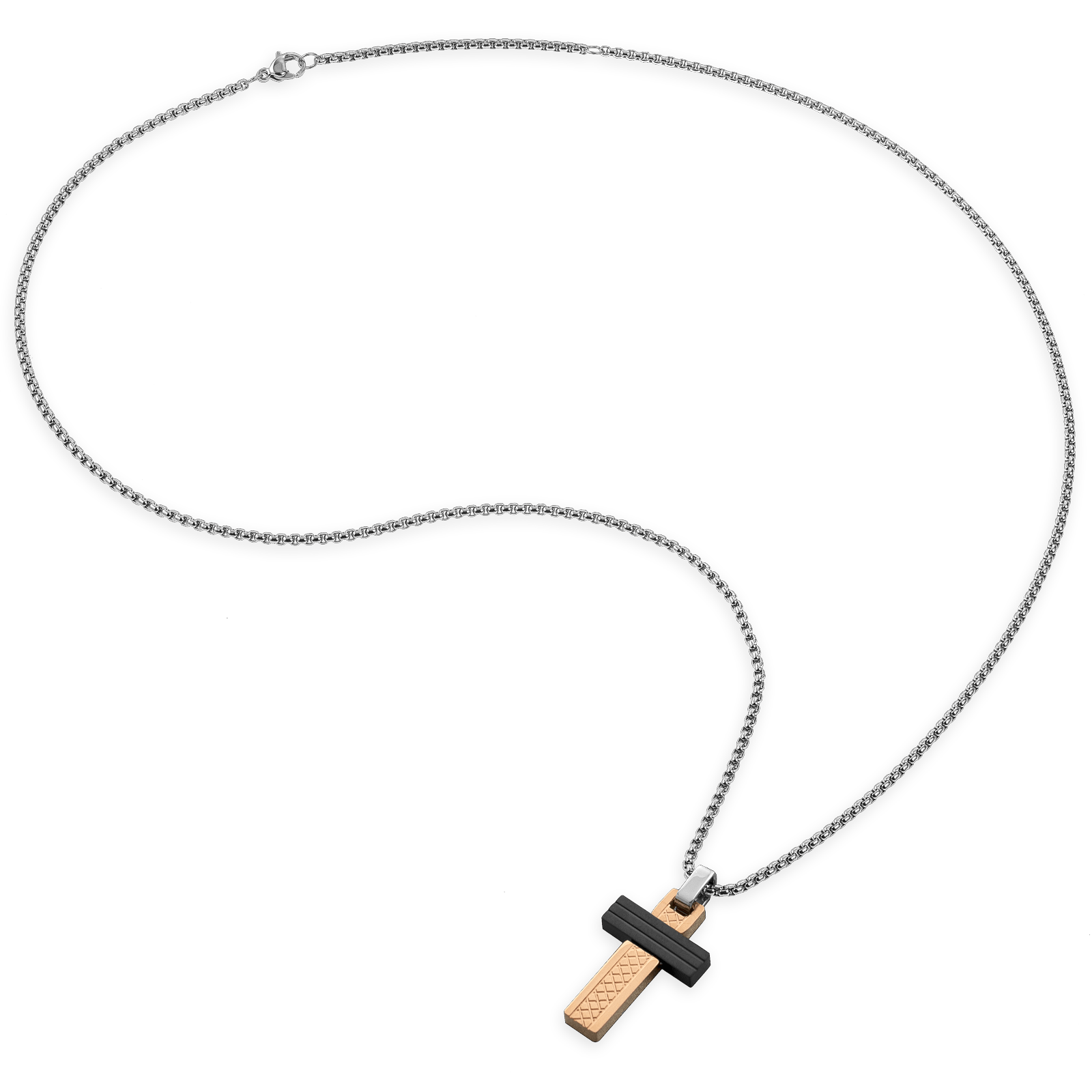 Collier croix acier tricolore