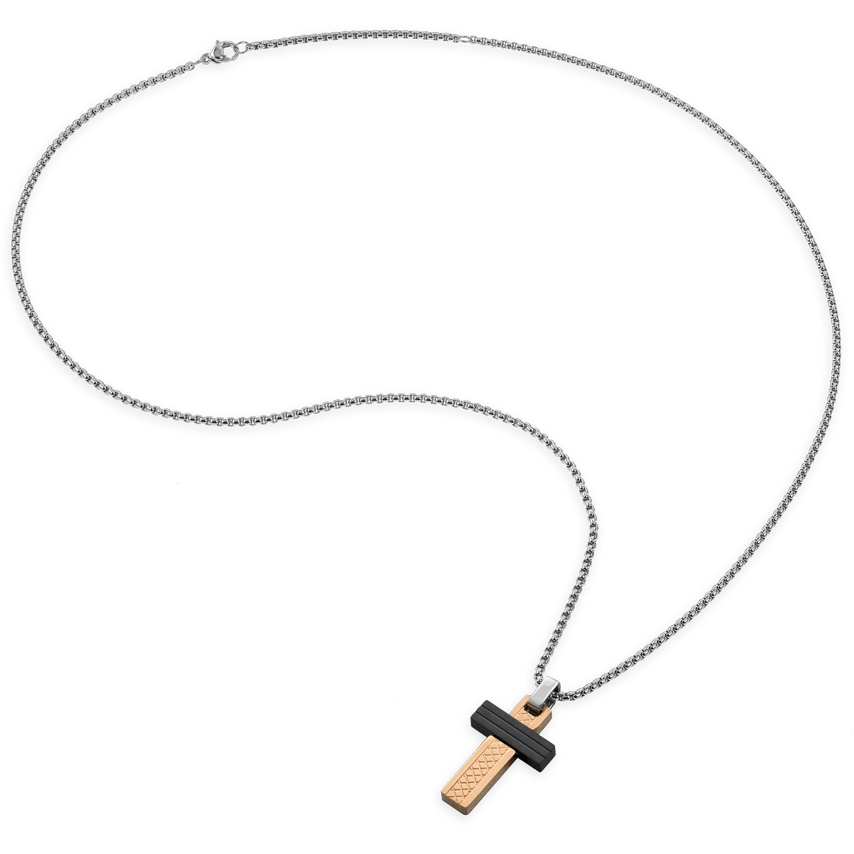 Collier Acier Tricolore Croix 16*30mm 55 à 60cm