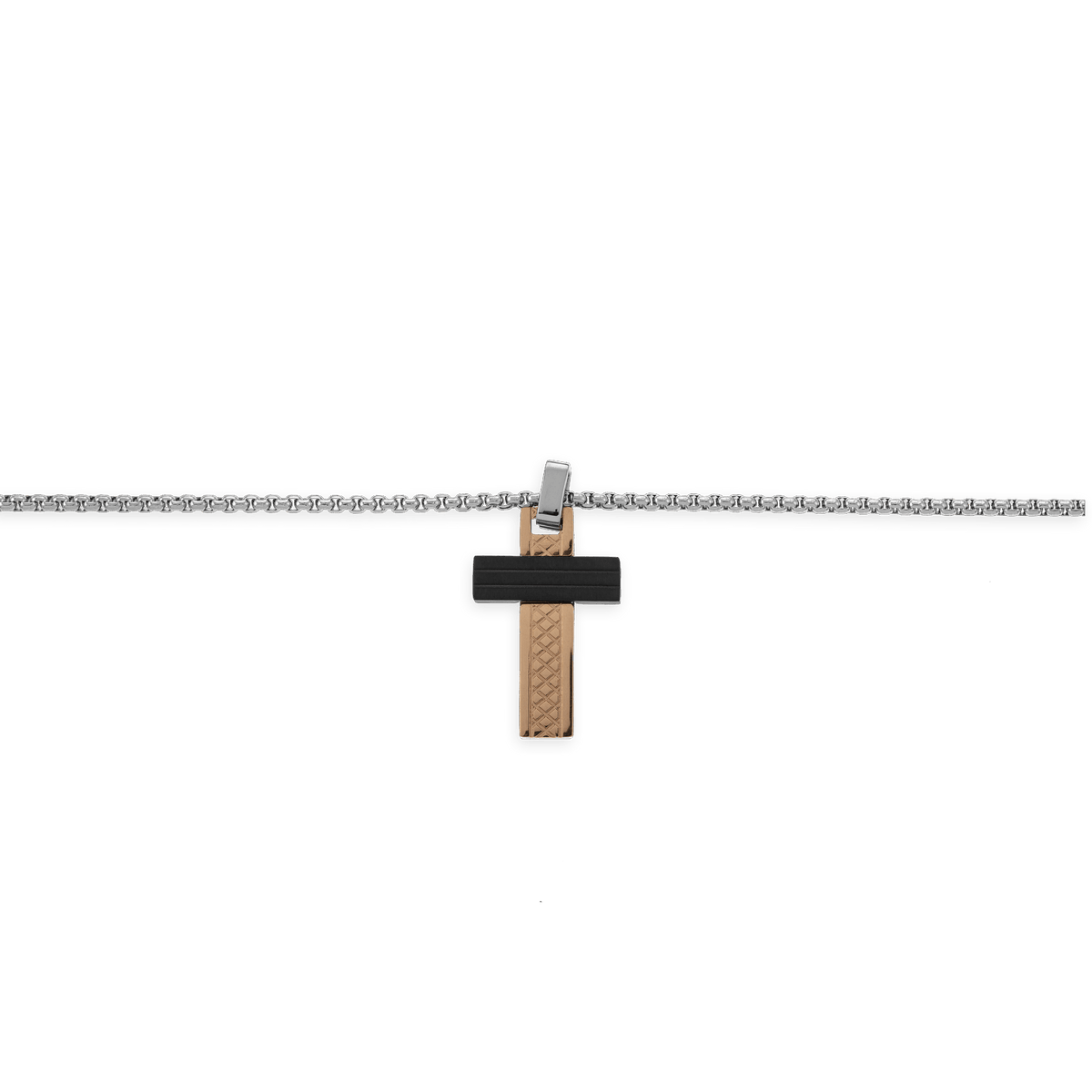 Collier Acier Tricolore Croix 16*30mm 55 à 60cm