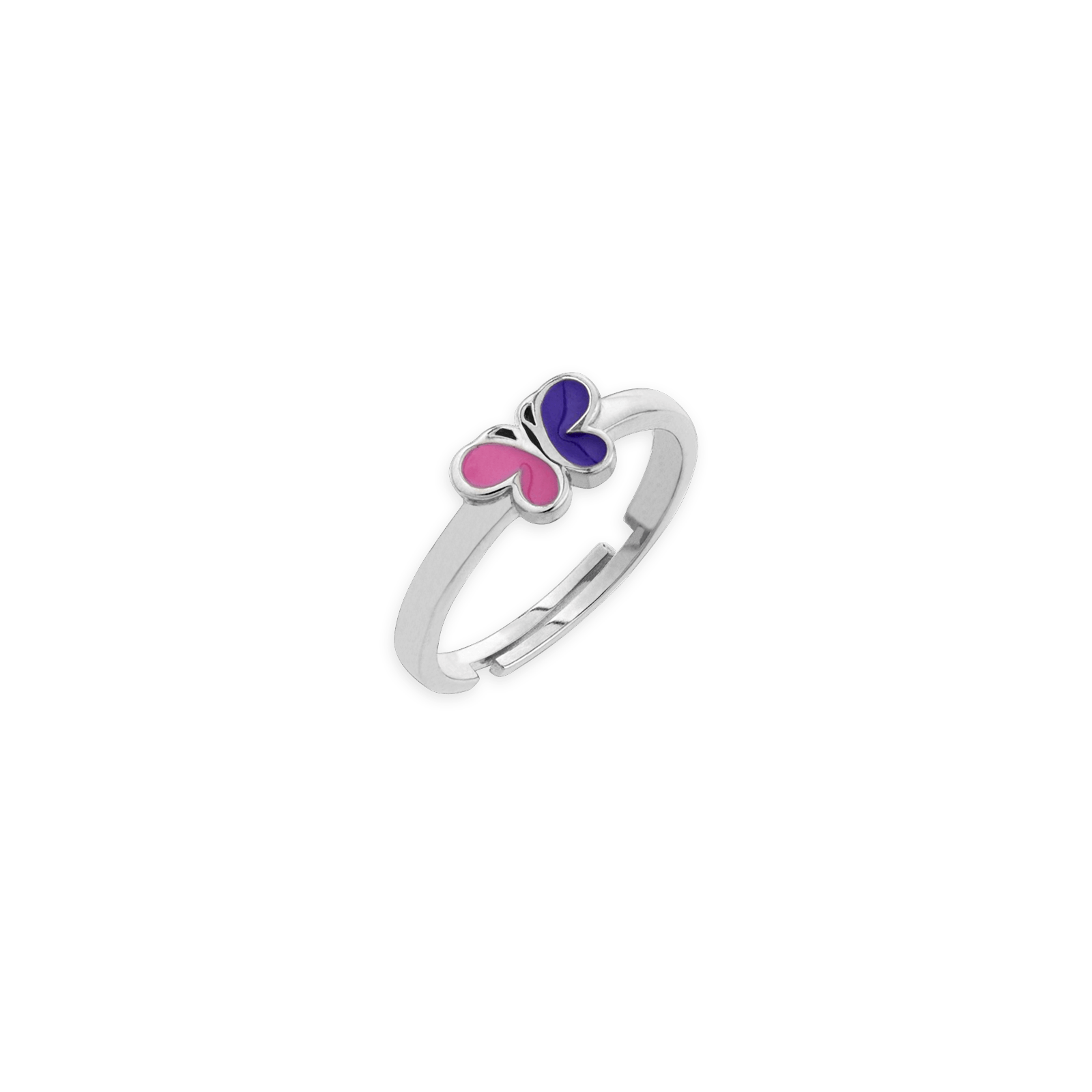 Bague Ajustable Argent925 Papillon Email Rose Violet