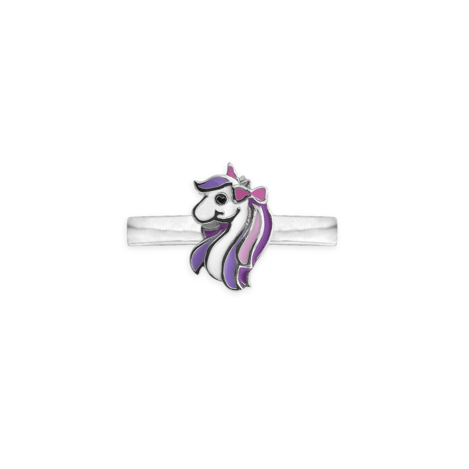 Bague Ajustable Argent925 Licorne Email Rose Violet Blanc