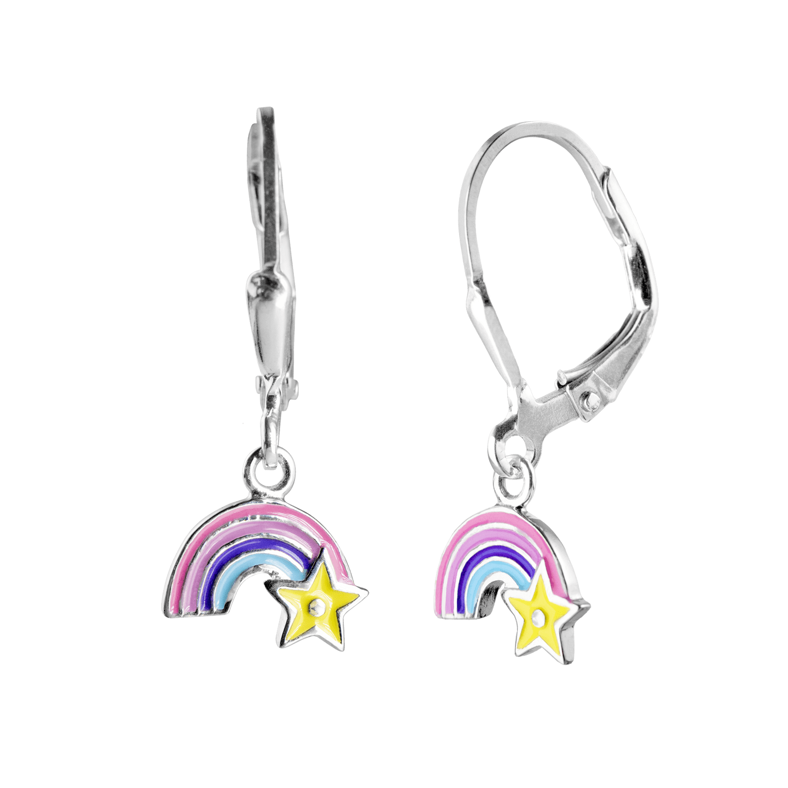 boucles d'oreilles argent arc en ciel et étoile